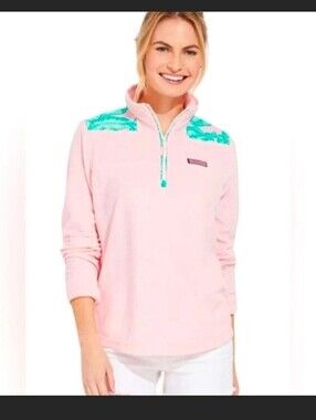 Vineyard Vines Pink Quarter-Zip Shep Shirt  with Leaf Shoulder Print